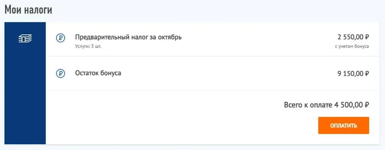 Остаток налогового бонуса в личном кабинете «Мой налог»